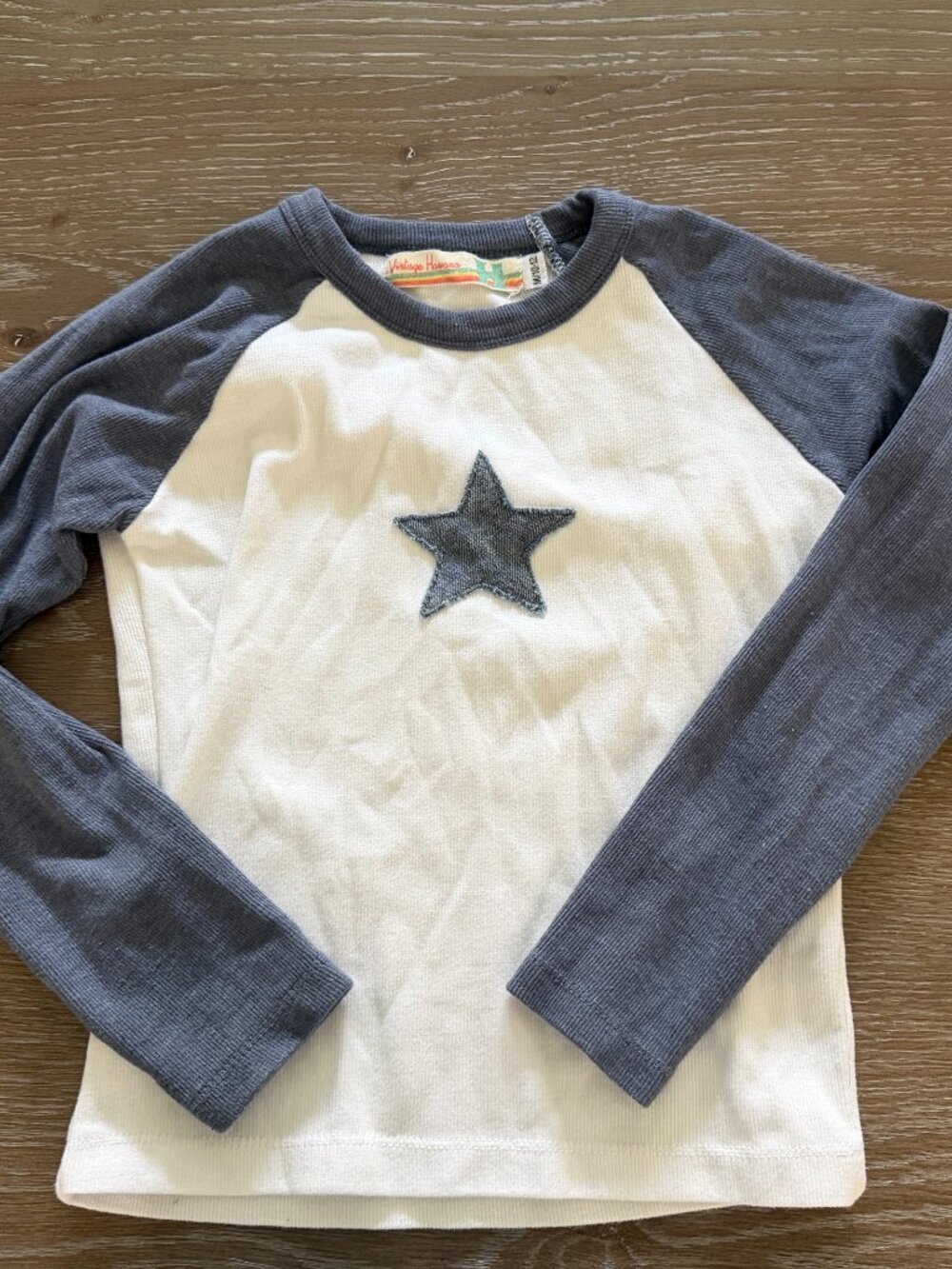 Girls Vintage Havana raglan long sleeve white/blue star shirt top size M 10/12
